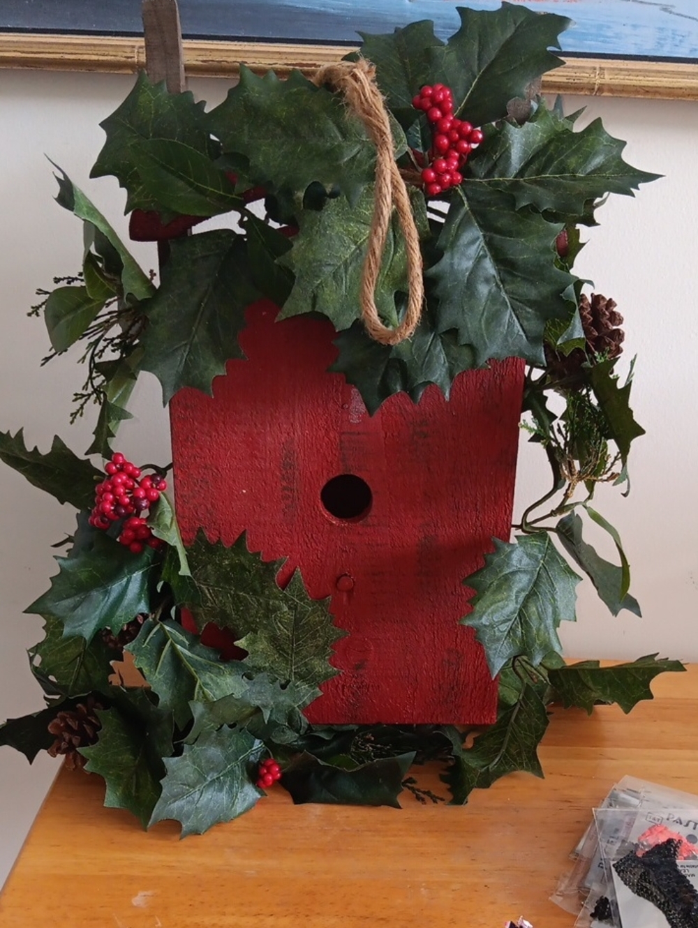 Wreath Wooden Sled Bird House